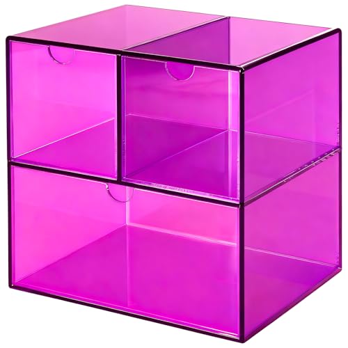 Gelite Desk Organizer with 3 Storage Drawers for Makeup Office Acrylic Desktop Drawer Organizer for Vanity Office Organization and Storage Box, Purple - color: Purple