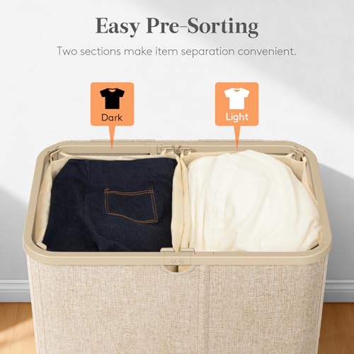 Lifewit 145L Large Laundry Basket with Lid, Laundry Hamper with Plastic Handles and Removable Bag, Foldable Tall Dirty Clothes Hampers for Laundry for Laundry Room, Bedroom, Bathroom, Dorm, Beige - color: Beige, size: 145L