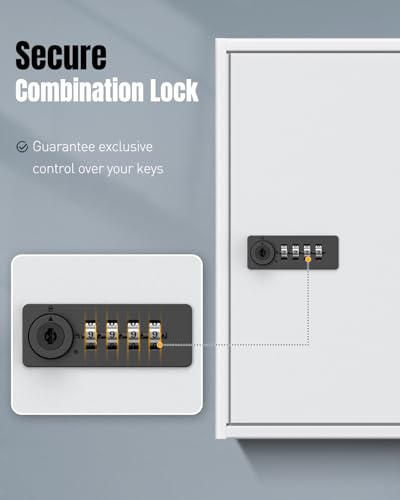 Uniclife 60 Position White Key Cabinet Steel Security Storage Box with Combination & Key Lock, Resettable, Digital, Adjustable Racks, Colorful Labels & Hooks - color: White, size: 60 Keys