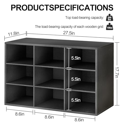 Garden 4 you Shoe Storage Bench, Cubby Shoe Rack with 9 Cubbies, 3-Tier Wood Shoe Rack Organizer, Shoe Organizer Cabinet for Entryway, Hallway, Closet and Garage, Black - color: Black, size: 9-cube 3-tier