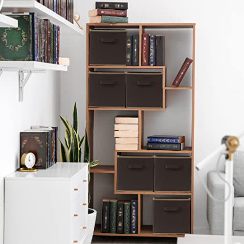Simple Houseware Foldable Cube Storage Bins, 11-Inch Brown, 6-Pack Fabric Cubes Organizer for Closet or Shelves - color: Brown
