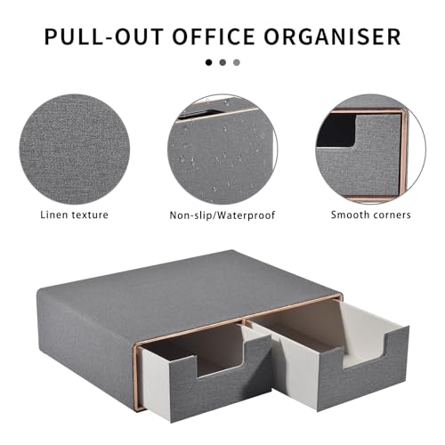 Linen Leather Desk Organizer with Drawers－Mini Desktop Drawer Organizer Stackable－Multifunctional Tabletop Organization Storage Box for Office Supplies Home Vanity Toiletries (Grey, 2-drawers) - color: Grey