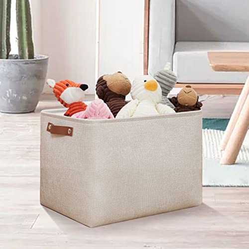 DULLEMELO Storage Baskets Large 16"x12"x12" Tall Rectangular Baskets Fabric Storage Bins for Organizing [1 Pack] Collapsible Linen Shelf Baskets for Clothes, Toys, Closet, Laundry (Beige) - color: Beige, size: 16"x12"x12"