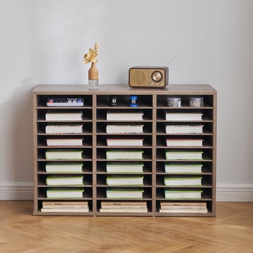 VEVOR Literature Organizer, 27 Compartments Office Mailbox with Removable Shelves, Wood Mailbox Sorter Particle Board Office Home Classroom Storage, File Sorter for File, Document, Paper, Black-Grey - color: Black-grey, size: 27 Compartments