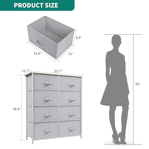 YITAHOME 8 Drawers Dresser - Fabric Storage Tower, Organizer Unit for Bedroom, Living Room & Closets - Sturdy Steel Frame, Easy Pull Fabric Bins & Wooden Top - color: Light Grey(new 2025)