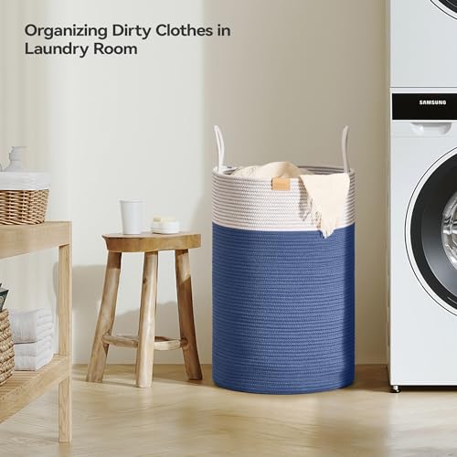 Nunsino Laundry Hamper 75L,Large Laundry Basket for Clothes,Decorative Storage Basket for Blankets,Cotton Rope Woven basket for bedroom,Navy Blue - color: Navy Blue, size: 75L/19.8Gal