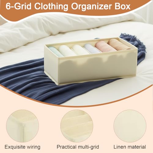 1 Pcs Drawer Organizer Storage Box for Underwear Socks Closet Divider for Wardrobe Dresser Vanity Space Saving Use(6-Grid Off White) - color: Off White-2, size: Small