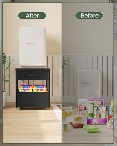 CHOEZON End Table, 19.7 Inch Square Side Table, Mini Fridge Stand with Storage, Nightstand with Mobile Basket Cart, for Living Room, Bedroom, Black TBZ55BB - color: Black