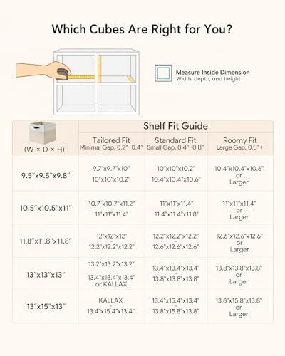 Storage Cube Bins | 7.7 oz/yd² Fabric Cubby Organizer Baskets for Shelf, Bookcase, Closet, Cabinet, Wardrobe | 13x13 Cube Drawer | 6 Pack, Beige & White, 13x13x13 Inch - color: Candlelit Beige & White, size: 13" - 6 Pack