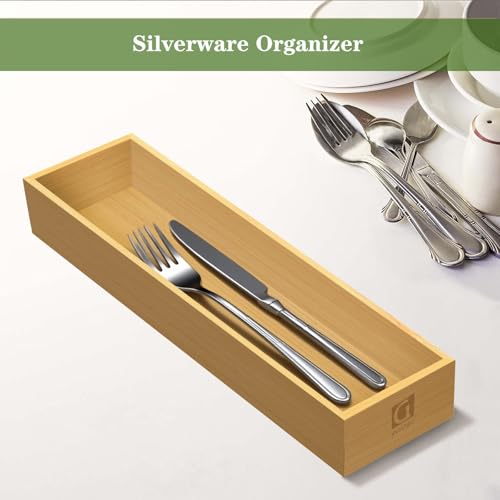 guiogc Bamboo Drawer Silverware Organizer, Flatware Organizers, Multi-purpose Bamboo Storage Box for Kitchen, Offices and Dressing table 11.5" x 3.15" x 1.8" (Set of 2) - size: 11.5" x 3.15" x 1.8"