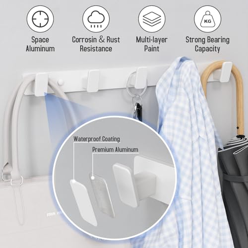 White Coat Rack Wall Hooks for Hanging Heavy Duty Door Hooks with 5 Hooks Key Holder for Wall Hat Rack for Entrance Coat Hook - color: White, size: Rectangle 5 Hooks 1 Pack