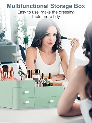 Makeup Organizer with Drawers,Large Capacity Countertop Organizer for Vanity,Bathroom and Bedroom Desk Cosmetics Organizer for Skin Care,Brushes, Eyeshadow, Lotions, Lipstick, Nail Polish - color: Green-Large