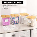4 Pack Clear Laundry Pod Container, Laundry Room Organization Containers with Wooden Lids & Labels - Large Detergent Powder Storage for Room Organization, Scent Booster Holder - style: 4 Pack