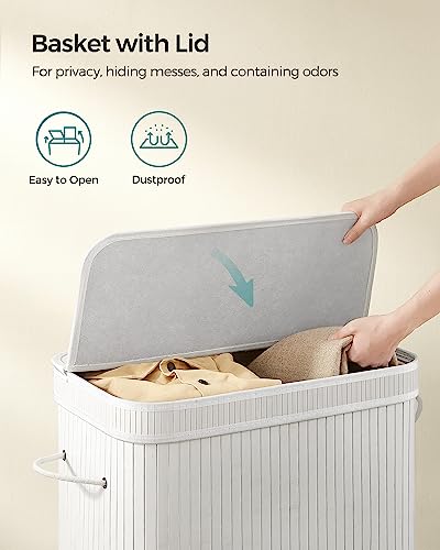 SONGMICS Laundry Hamper with Lid, Bamboo Laundry Basket, Removable Machine Washable Laundry Basket, with Handles, 26.4-Gallons, for Laundry Room, Bedroom, Bathroom, Cloud White ULCB063W01 - color: Cloud White, size: 100 L