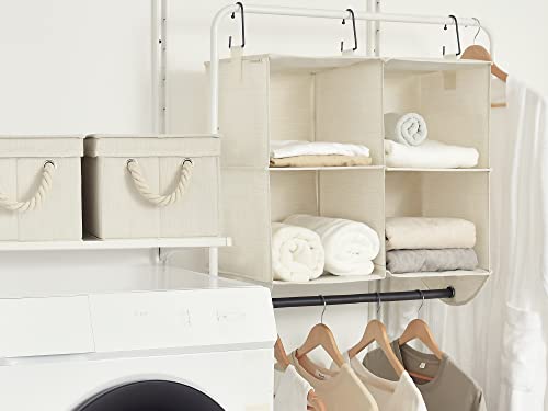 StorageWorks Hanging Closet Organizer with Metal Rod, 4-Section Closet Organizers and Storage, Collapsible Hanging Shelves for Baby Clothes, Shoes, Sweater Storage, Ivory and White - color: White & Ivory, size: 12¼"D x 24½"W x 28"H