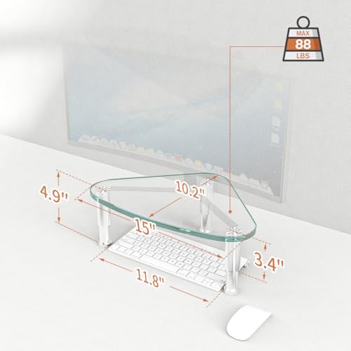 Hemudu Clear Glass Computer Monitor Riser / Triangle Desktop Universal Corner Stand for Computer Monitor & Laptop HD01T-003 - color: clear