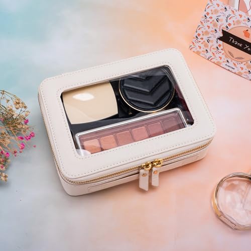 Aveniee Clear Makeup Bag Organizer, Travel Toiletry Bag Cosmetic Case for Women, Make Up Skincare Pouch Car Organizer Bag with Zippers for Essentials,White,Medium Classic - color: Off-White, style: Classic