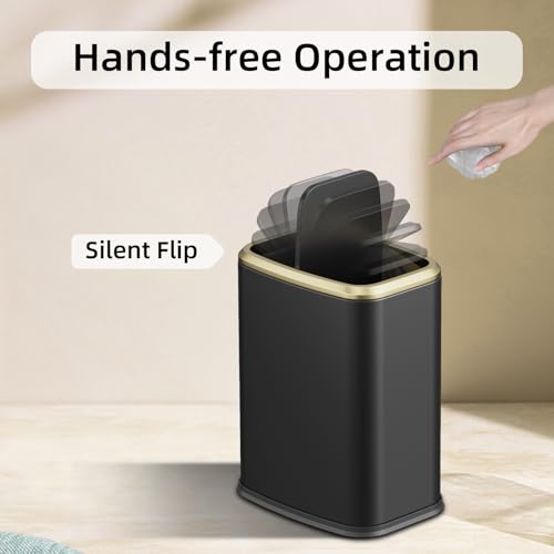 8L/2.1 Gallon Small Bathroom Trash Can with Lid, Swing-Top Rectangular Waste Bin, Stainless Steel Garbage Can for Home, Office, Toilet, Bedroom, Living-Room (Black) - color: Black
