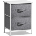Sorbus Nightstand with 2 Drawers - Bedside Furniture End Table Night Stand with Steel Frame, Wood Top & Easy Pull Fabric Bins - Small Dresser & Chest for Home, Bedroom Accessories & Office - color: White, style: 2 Drawer