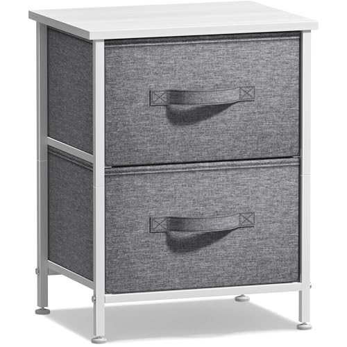Sorbus Nightstand with 2 Drawers - Bedside Furniture End Table Night Stand with Steel Frame, Wood Top & Easy Pull Fabric Bins - Small Dresser & Chest for Home, Bedroom Accessories & Office - color: White, style: 2 Drawer