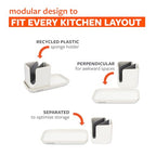 Full Circle Stash, Ceramic Kitchen Sink Caddy, Stylish Sponge Holder & Dish Brush Organizer, Easy to Clean, Dishwasher Safe, Rustproof, White and Gray, 11" - color: White/Gray