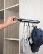 BaiNong 12 inch Valet Rod for Closets Pull Out Closet Valet Rod Slide Out Black Pull Out Clothes Hanger With 4 Hooks - color: Black, size: 12 Inch