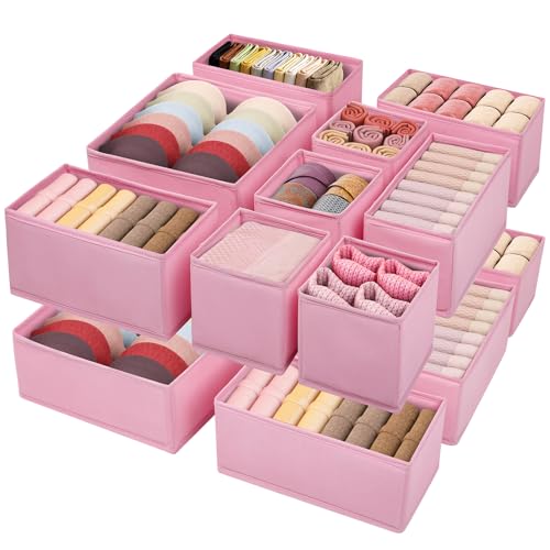 Drawer Clothing Organizer 16-Pack, Pink 3 Sizes Underwear Drawer Dividers, Fabric Folding Wardrobe Organizer for Baby Clothes, Bras, Underwear, Underpants, Belts, Socks, Ties, etc. - color: Pink