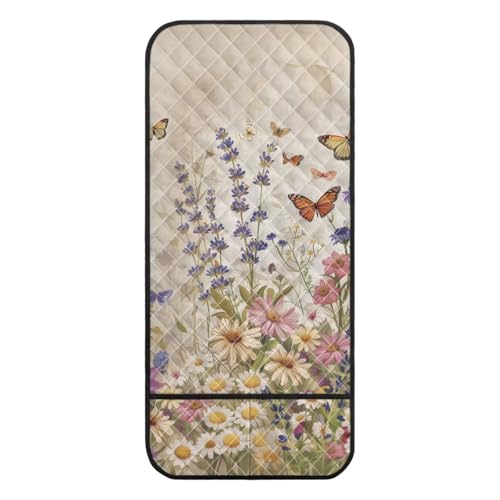 Butterfly Daisy Lavender Print Couch Arm Covers Dust Proof Recliner Armrest Organizer Polyester Sofa Arm Covers with 2 Side Storage Pocket for Magazine, Remote, Phone, Books - color: Butterfly Daisy Lavender