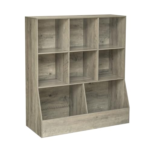 DINZI LVJ Toy Storage Organizer, Kids Bookshelf, Wood Toy Storage Cabinet, 3-Tier 8 Cubby Children Bookcase, 35.4" L Toddler Book Shelf for Playroom, Living Room, Nursery, Hallway, School, Gray Wash - color: Gray Wash, size: 3-Tier 35.4"