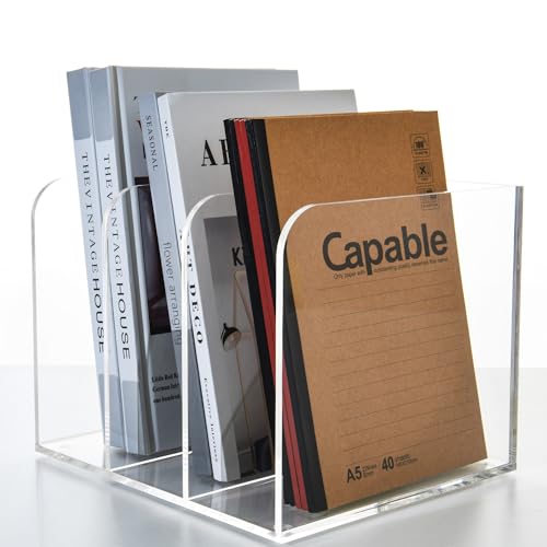 3 Vertical Compartments Clear Acrylic Magazine & File Holder – Multipurpose Desk Organizer for Documents, Tablets, Magazines, Books – Office/Home/Classroom Rack - size: B5, 3 Sections