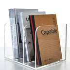 3 Vertical Compartments Clear Acrylic Magazine & File Holder – Multipurpose Desk Organizer for Documents, Tablets, Magazines, Books – Office/Home/Classroom Rack - size: B5, 3 Sections