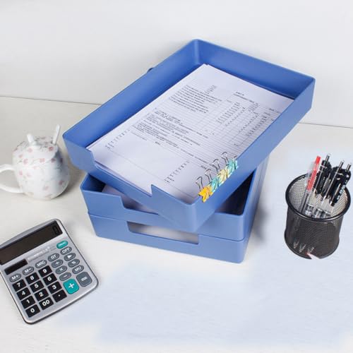 Letter-Size Tray, Desk Drawer Organizer, A4 Plastic Paper Tray for Office, School, Home Storage, and Storage Containers for Gift Wrap, and Crafts (Blue) - color: Blue