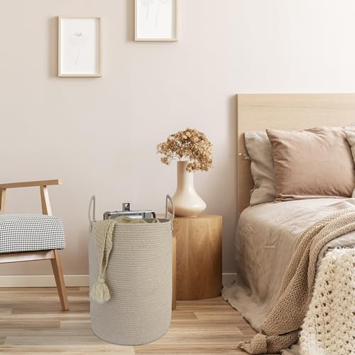 Woven Cotton Rope Laundry basket-16”X22” Laundry Hamper-Rope Storage Basket for Dirty Clothes, Toys and Blankets Perfect for Bathroom, Baby nursery and Living Room Storage (oatmeal, Large) - color: oatmeal, size: Large