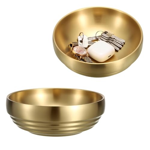 7.4" Gold Decorative Bowl - 2 Packs Key Bowls for Entryway Table Catchall Vintage Round Key Holder Bowl for Candy Fruit, Home Decor - color: Gold, size: 2 Pack,7.4 Inches