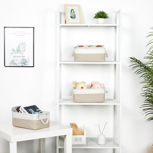 Bidtakay Small Baskets Fabric Storage Baskets for Organizing 3-Pack 12x8x5 Inch Collapsible Storage Bins for Shelves Canvas Bins for Closet Organization Baskets Storage Linen Closet S-White&Beige - color: White&Beige, size: 3 Pack-S-12x8x5 In