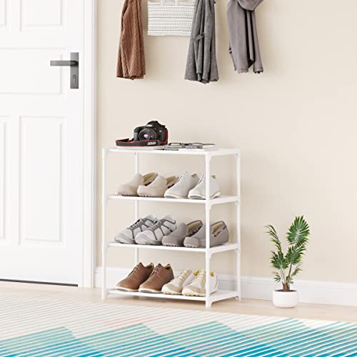 4-Tier Small Shoe Rack .Stackable Shoe Shelf Storage Organizer for Entryway Hallway Closet Bathroom Living Room (1-White) - color: White-1