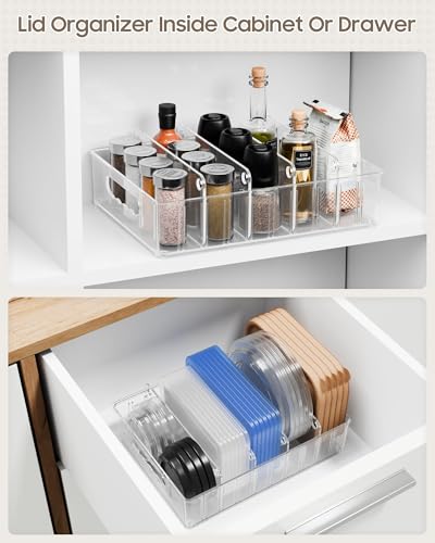 LYNG Lid Organizers Inside Cabinet, Clear Plastic Storage Lid Organizer With 4 Adjustable Dividers, Food Container Lid Organizer For Kitchen Pantry Green - color: Green