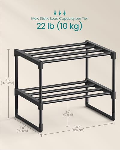 SONGMICS Shoe Rack, 2-Tier Shoe Organizer, Metal Storage Shelf, Upright or Upside Down, for 3-6 Pairs, Stackable, for Entryway, 11.8 x 16.7 x 14.8 Inches, Black ULSA002B01 - color: Black, size: 2 Tiers (16.7"W)