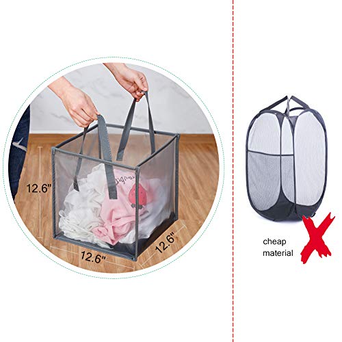 HONOMA Mesh Popup Laundry bags Hamper with Handles,Portable Durable Collapsible Storage Easy Folding Pop-Up Clothes Hampers Basket Foldable for Kids Room College Dorm or Travel (Grey,Single-Layer) - color: Grey, size: Single-Layer