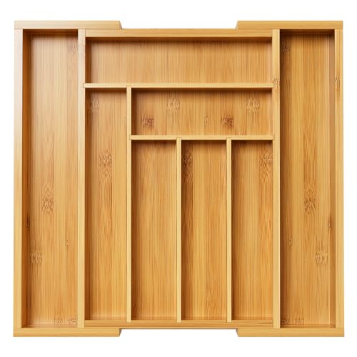 Pipishell Bamboo Expandable Drawer Organizer for Utensils Holder, Adjustable Cutlery Tray, Wood Drawer Dividers Organizer for Silverware, Flatware, Knives in Kitchen, Bedroom, Living Room(M-N) - color: Natural, size: Medium