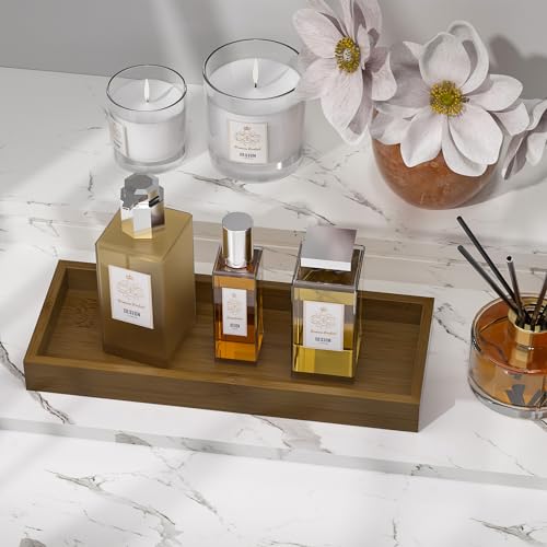 ZHWS Bathroom Vanity Tray for Toilet Tank, Perfume, Jewelry, Candle, Makeup, Decorative Tray, Kitchen Tray Counter Organizer for Soap Dispenser, Coffee Table Brown 11.3”L x 4.4”W x 1.14”H - color: Brown, size: 11.3" x 4.4" x 1.1"