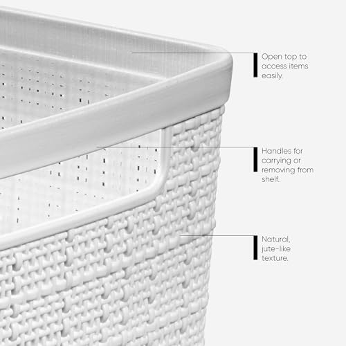 Curver Set of 6 Medium 12L Jute Decorative Plastic Organization and Storage Baskets - Perfect Bins for Home Office, Closet Shelves, Kitchen Pantry and All Bedroom Essentials, White - color: White, size: Medium 12L