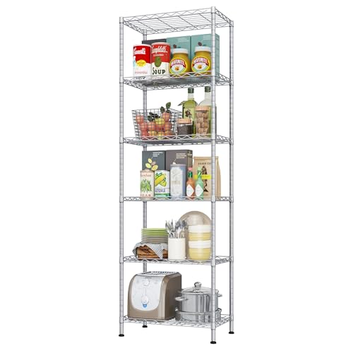 HOMEFORT 6-Shelving Unit, Adjustable Wire Shelving, Metal Wire Shelf Rack Organizer for Kitchen, Pantry, Closet, Bathroom, Laundry, Sliver,21" W x 11" D x 69" H - color: Silver, size: 21"W x 11"D x 69"H