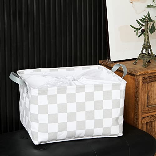 Hinwo Large Canvas Fabric Storage Basket with Handles, 33L/8.6-Gal Rectangle Bin, Collapsible Storage Box, Clothes, Toys, Blankets Organizer, 16.5 x 12 x 10 Inches (L, Grey Checkerboard) - color: Grey Checkerboard, size: L/16.5 x 12 x 10"/1-Pack
