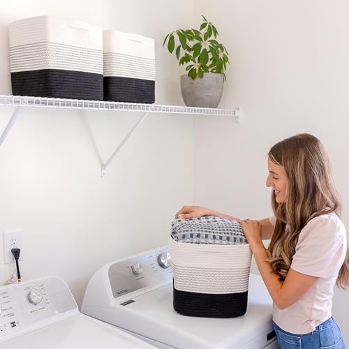 NaturalCozy Storage Cubes 11 Inch Cotton Rope Woven Baskets for Organizing, 3-Pack | Cube Storage Bin | Square Storage Baskets for Shelves Organizer, Classroom, Kids Toy Bins, Closet, Baby Nursery - color: 3-Tone Black