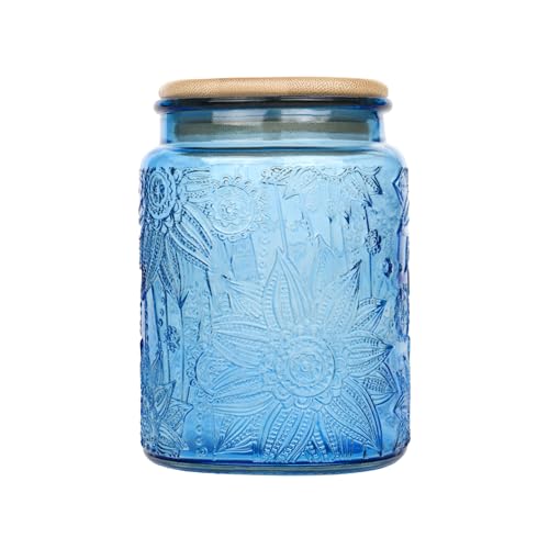 Custde Blue Vintage Glass Candy Jar with Airtight Bamboo Lid, 23.7oz Kitchen Storage Canister for Sugar, Coffee, Tea, Cookies, Bath Salt - Decorative Mason Jar for Pantry & Counter(Blue, 23.7 fl oz) - color: Blue, size: 23.7 fl oz