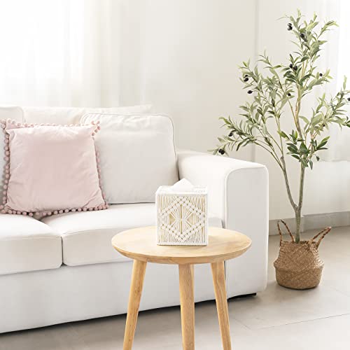 Mkono Tissue Box Cover Macrame Square Open-Bottom Tissue Box Holder Boho Decor Tissue Organizer Bohemian Handmade Woven Tissue Cube Box for Bathroom Bedroom Dresser Living Room Office Dorm, Ivory - color: Ivory