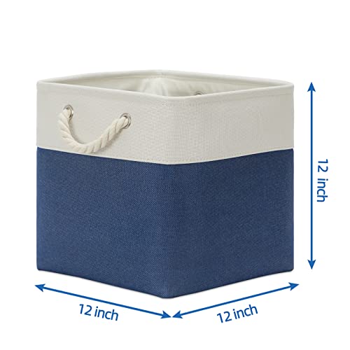 Temary Fabric Storage Cubes for Organizing 4Pack Blue Fabric Storage Basket 12 Inch Cube Storage Bins with Handles for Organizing Toys, Shelf Baskets for Home Office Closet (White&Blue) - color: White&blue, size: 12"L x 12"W x 12"H