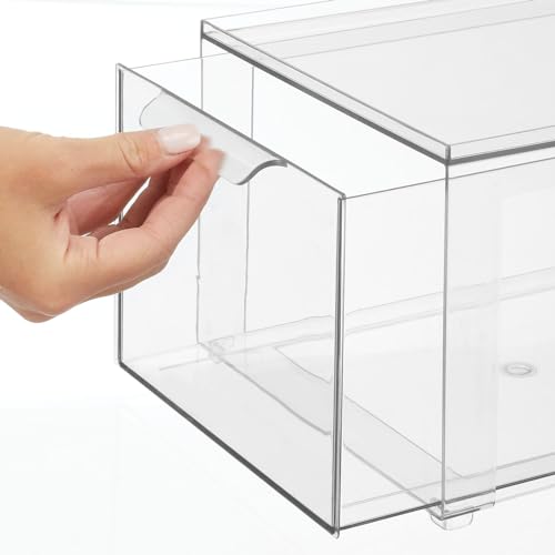 mDesign Plastic Closet Organizer Bin w/Pull Out Drawer - Stackable Storage for Closet - Organization for Shoes, Clothes, Bags, Totes, Small Linens, and More - Lumiere Collection - 2 Pack - Clear - size: 8 x 12 x 6 (Pack of 2)