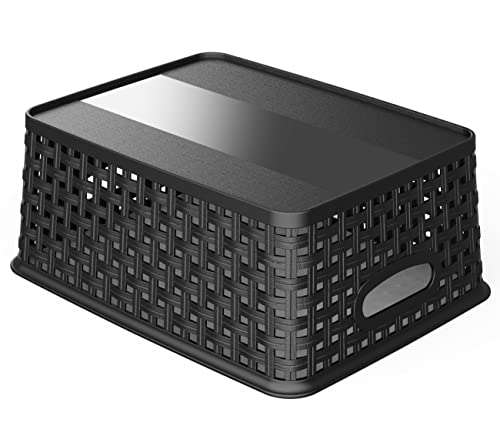 WYT Woven Storage Organizer Basket, 6-Pack Black Plastic Weave Baskets, 10.1 x 7.55 x 4.1 - color: Black, size: 6-Pack